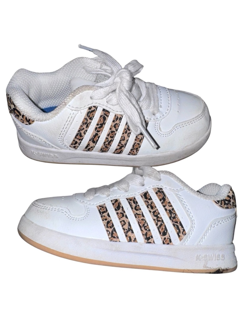 K-Swiss White Kids Sneakers with Leopard Stripe Details